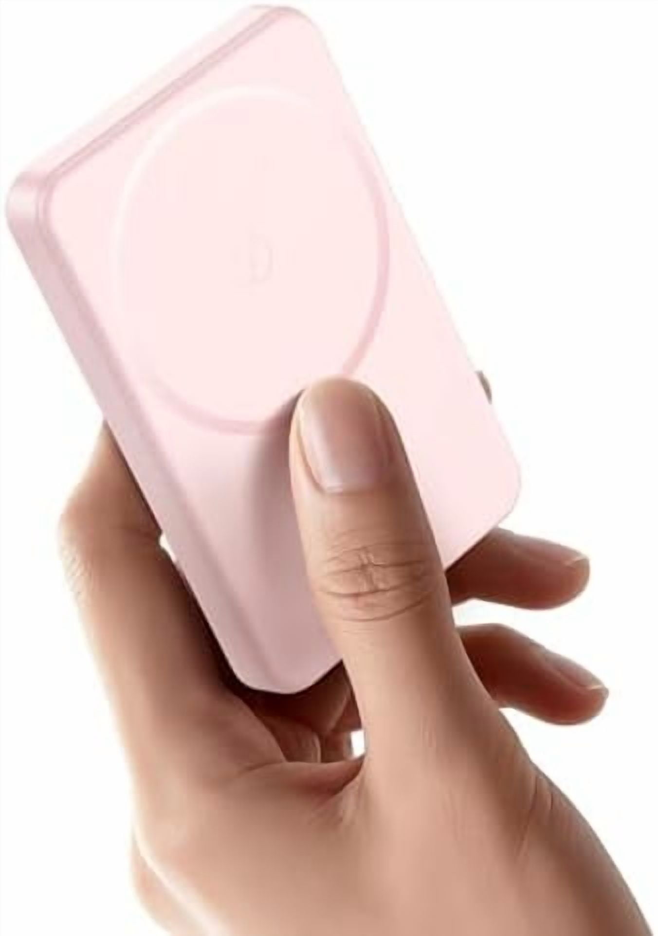 RGHJAR-for Magsafe Power Bank 5000mAh, 15W Wireless Magnetic Battery Pack with 20W PD Fast Charging, Utra-Slim Portable Charger for iPhone 17/16/15/14/13/12 Series, Travel Essentials (Pink)