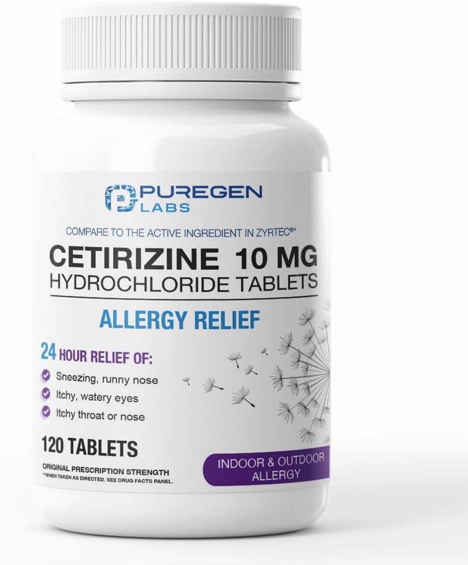 Puregen Labs All Day Allergy Cetirizine 10 mg Allergy Relief Tablets for Allergy - 1PK, 10mg, 120 Count