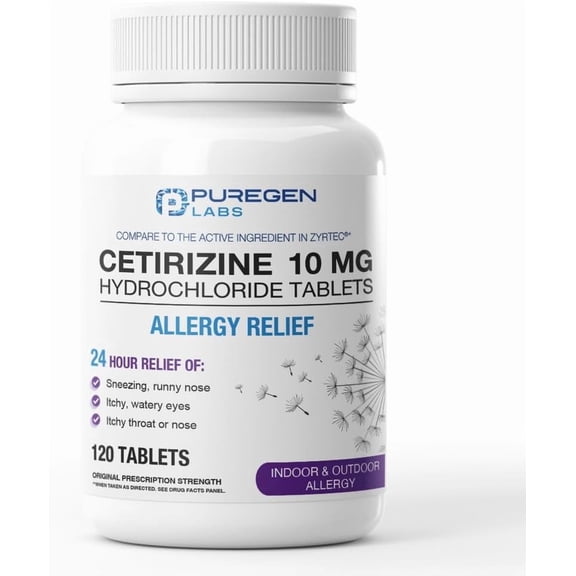 Puregen Labs All Day Allergy Cetirizine 10 mg Allergy Relief Tablets for Allergy - 1PK, 10mg, 120 Count