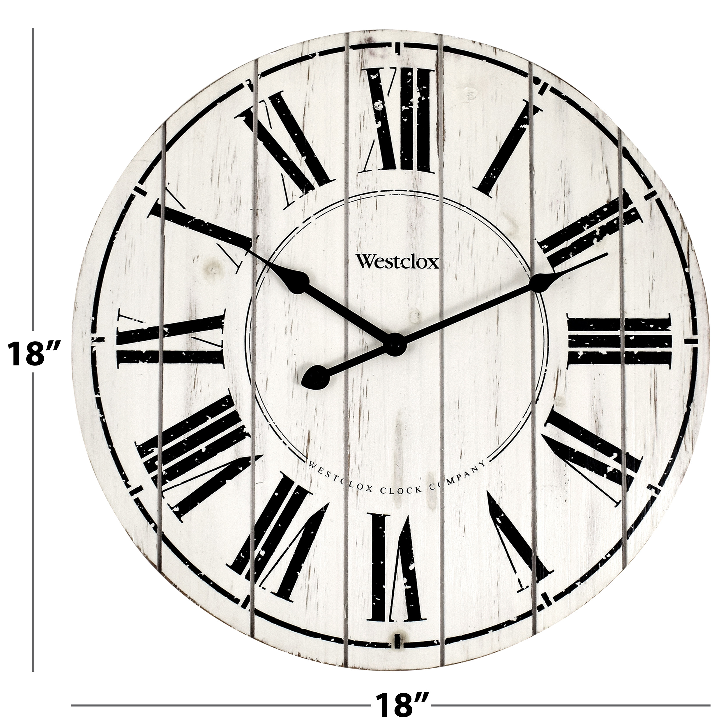 18" White Washed Wood Analog QA Wall Clock with Distressed Finish