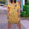 thumbnail image 2 of asdoklhq Elegant Dresses for Women plus-size print loose casual short-sleeved-neck knee-length dress Yellow 5X, 2 of 5
