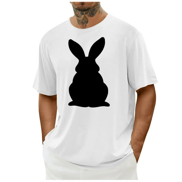 Weiqiqre Mens Shirts Easter Day Shirts Bunny Rabbit Letter Printed T-Shirt Short Sleeve Graphic Tee Tops