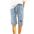 thumbnail image 2 of CFLVAEK Fourth of July Shorts for Women Cotton Linen Drawstring High Waisted Bermuda Shorts with Pockets Independence Day Shorts L, 2 of 4