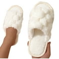 thumbnail image 4 of Xfvqtps Large Size Fuzzy Slippers for Womens Open Toe Grid Pattern Slip on Solid Color Fluffy Plush Thick Bottom Non Slip Cozy Indoor Outdoor House Warm Winter Fluffy Slippers White, 4 of 5