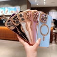 thumbnail image 2 of Dteck Magnetic Case for iPhone 14 Pro Max, Compatible with MagSafe, Camera Lens Protector Plating Luxury Cover for Women Men Clear Soft TPU Shockproof Protective Phone Case, Darkpurple, 2 of 8