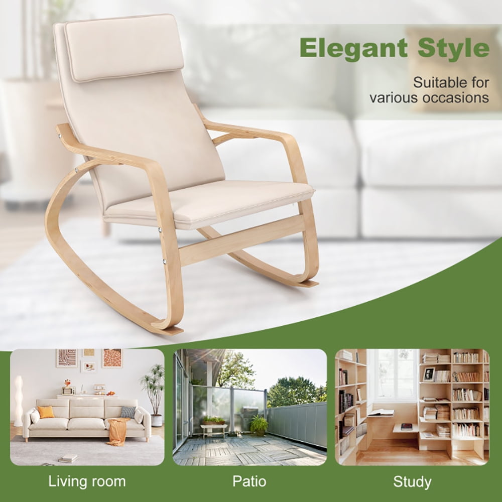 Finihen Modern Rocking Chair, Stable Wooden Frame Leisure Rocking Chair with Removable Upholstered Cushion, for Bedroom, Living Room, Beige Finihen Modern Rocking Chair, Stable Wooden Frame Leisure Rocking Chair with Removable Upholstered Cushion, for Bedroom, Living Room, Beige