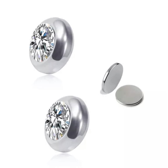 HOOUN Magnetic Ear Clip Non Piercing Earrings Jewelry Crystal Ear Stud Unisex Shiny -white