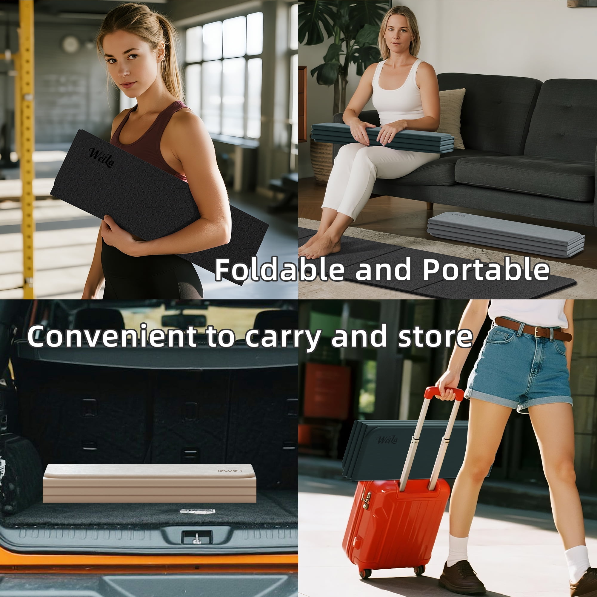 Lamei Foldable Yoga Mat, Extra Thick 1/2 inch Exercise Mat for Home Workout, Non-Slip Pilates Mats, Easy Storage, Quick Fold, No Curl(Black)