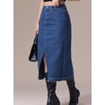 thumbnail image 2 of DARING DIVA Women's High Waist Front Slit Pencil Skirt with Pockets L Dark Blue, 2 of 7