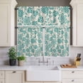thumbnail image 4 of 3 Piece Kitchen Curtains and Valances Set Teal Flowers Cafe Curtains 36 Inch Length Vintage Ethnic Tribe Country Farmhouse Valance & Tier Curtain for Living Room Bedroom Window 54"x18"+27"x36"*2, 4 of 6
