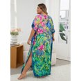 thumbnail image 2 of V nech Maxi Beach Dresses for Swimwear Women Plus Size Kaftan Loungewear Long Caftan Robe Summer Casual muumuu Dress Lightweight House Wear Soft Night Gown Vacation Tunic, 2 of 10