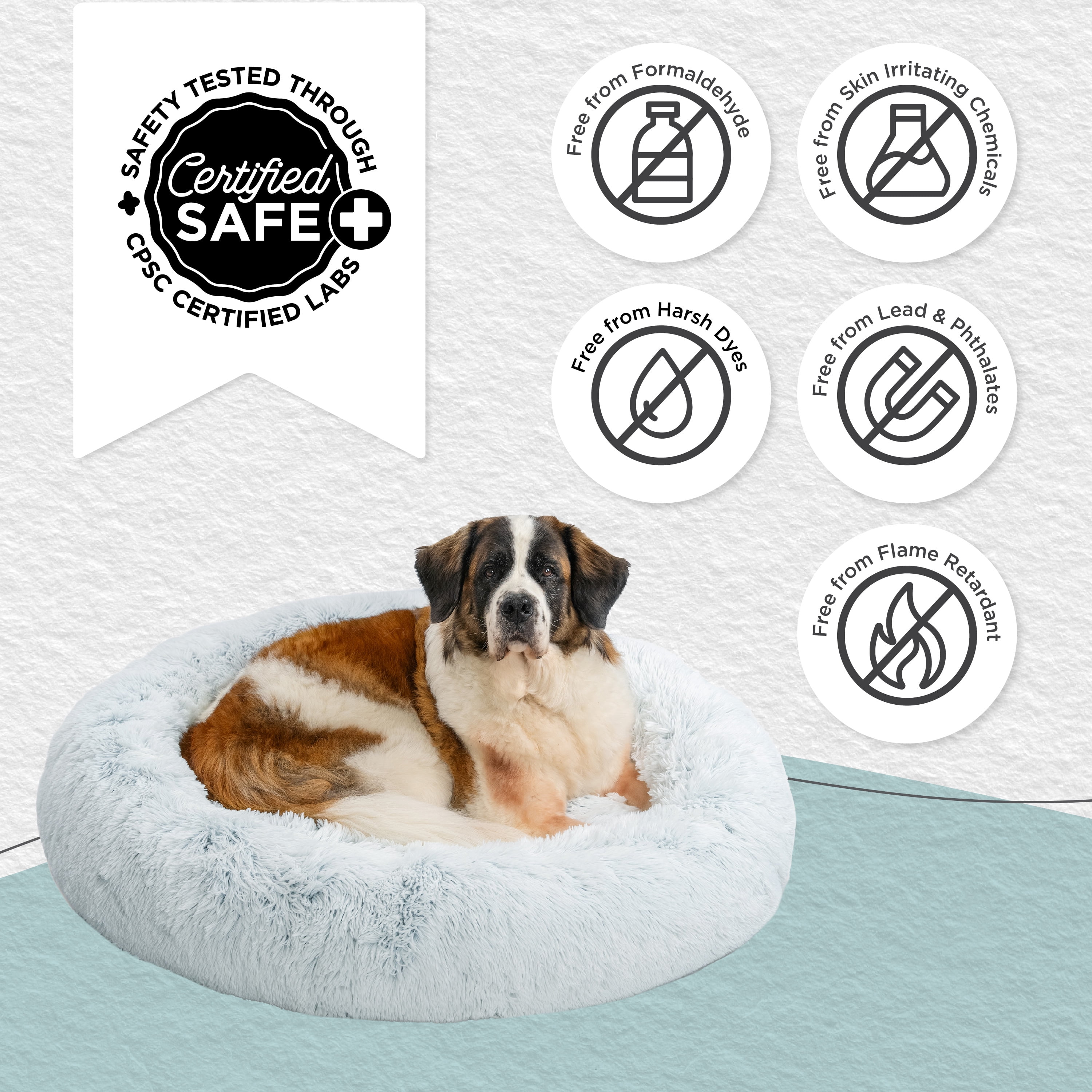 Best Friends by Sheri The Original Calming Donut Dog and Cat Bed in Shag Fur Frost, Extra Large 45x45"