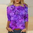 thumbnail image 2 of YUGYXL Lounge 3/4 Sleeve Shirts for Women Fashion Flower Print Blouses Crew Neck Lightweight Cozy Tshirts Ladies Tunics Fit Tops Vacation Clothes, 2 of 5