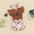 thumbnail image 2 of Bagilaanoe 3pcs Newborn Baby Girl Shorts Set Fly Sleeve Letter Print Romper Tops + Flower Shorts + Hairband 3M 6M Infant Casual Summer Clothes, 2 of 8