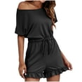 thumbnail image 2 of Georges Shorts pour Femmes Tendance Été Combishort à Col Rond pour Femmes à Manches Courtes avec Poche Combishort à Épaule Asymétrique pour Femmes, 2 of 6