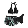 thumbnail image 2 of Traje de baño de mujer con estampado floral, bikini con cuello halter, braguita tipo short y tanga (conjunto de 3 piezas)., 2 of 4