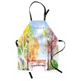 thumbnail image 1 of Landscape Apron Hand Drawn Watercolor Autumn Park Trees Shrubs Bench and Lanterns Nature Artwork, Unisex Kitchen Bib Apron with Adjustable Neck for Cooking Baking Gardening, Multicolor, by Ambesonne, 1 of 3