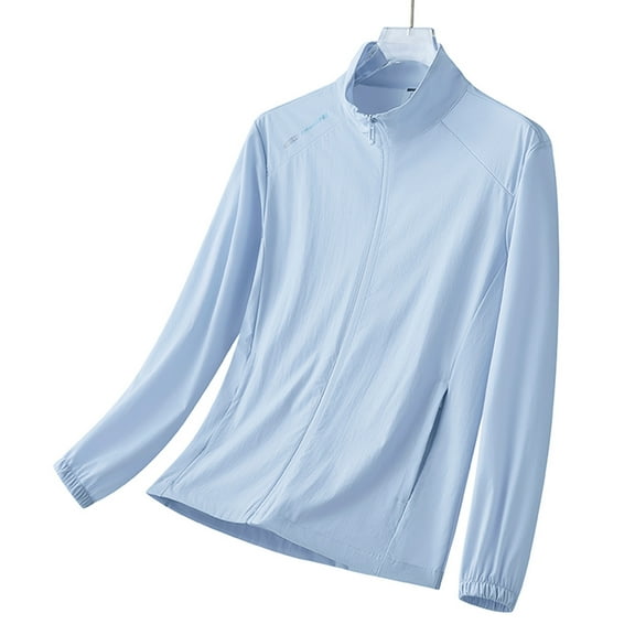GaThRRgYP UPF 50 Women's Quick-Dry Sun Shirt Summer Hiking & Travel,Woman Casual Solid Sports Long Sleeve Zipper Sun-proof High Elastic Coat Blue L