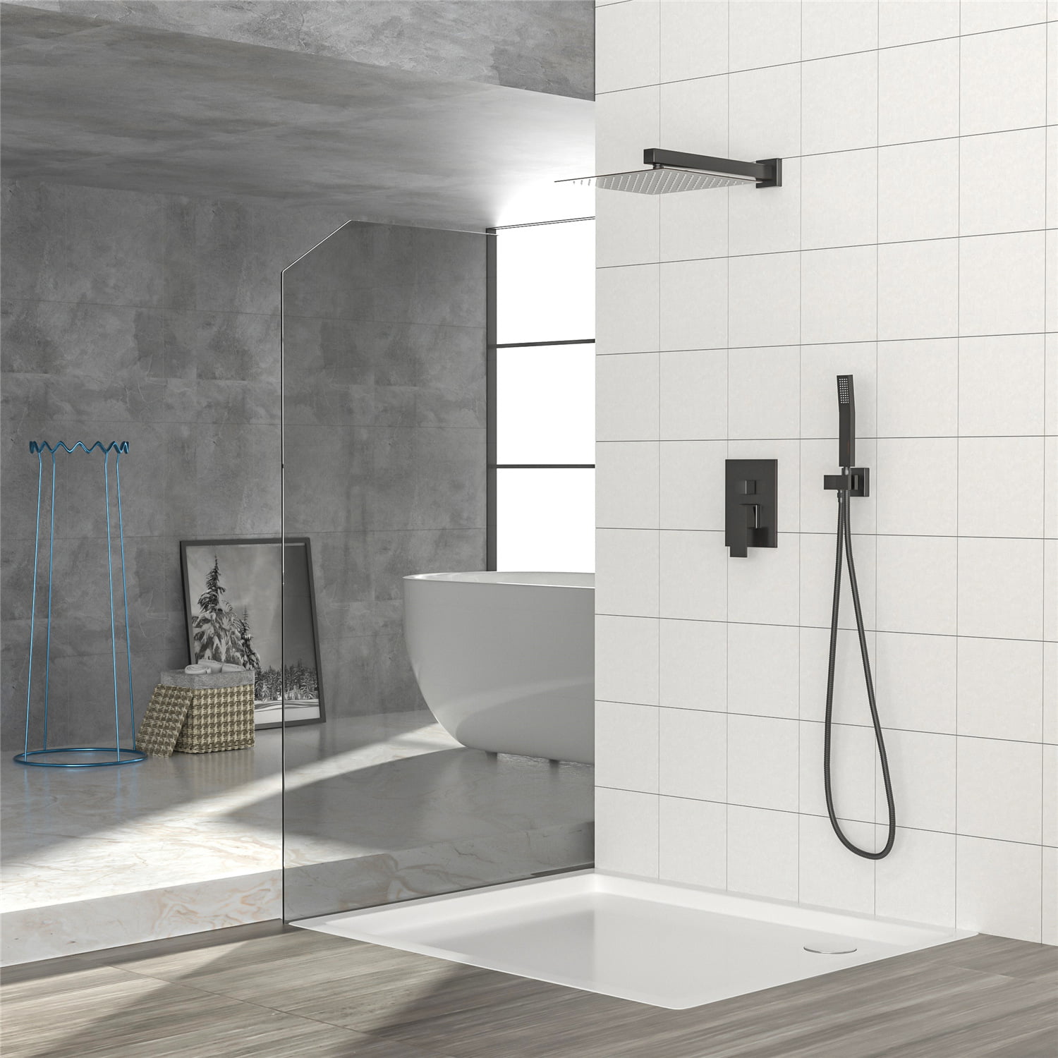 ORB Black Bathroom Rain Shower Head Faucet Set Mixer Hand Tap Wall Mounted Brass 