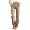 thumbnail image 2 of Xdegoge Cotton Linen Palazzo Pants for Women Straight Leg Elastic Waist Trousers Lightweight Breathable Summer Beach Boho Slacks, 2 of 3