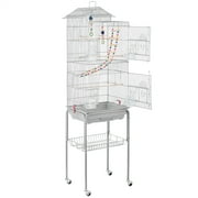 Renwick 62" Metal Rolling Bird Parrot Cage Detachable Stand, Light Gray