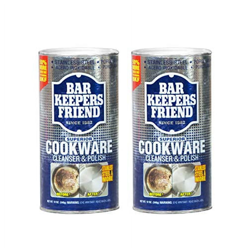 Bar Keepers Friend Cookware Cleanser & Polish (12 oz) - Cleaner, Degreaser & Stain-Remover - for Use on Stainless Steel and Copper Pots, Pans and Utensils, Glass Casserole Dishes and More(2)