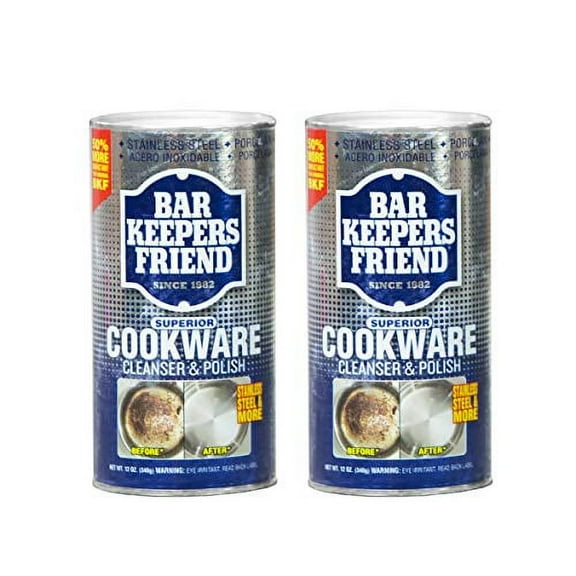 Bar Keepers Friend Cookware Cleanser & Polish (12 oz) - Cleaner, Degreaser & Stain-Remover - for Use on Stainless Steel and Copper Pots, Pans and Utensils, Glass Casserole Dishes and More(2)