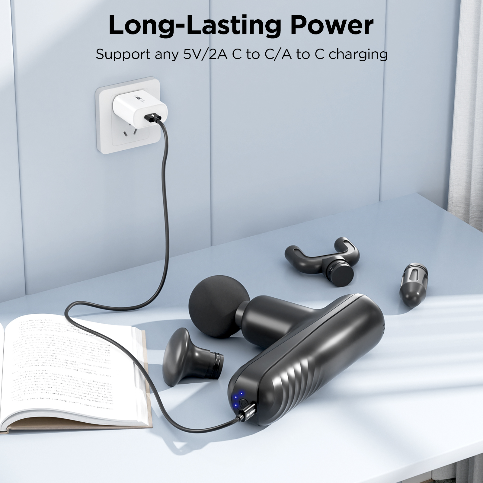 SBUBU Mini Massage Gun - Portable Deep Tissue Muscle Relief with 4 Attachments, 3200RPM, Ultra-Quiet, USB-C