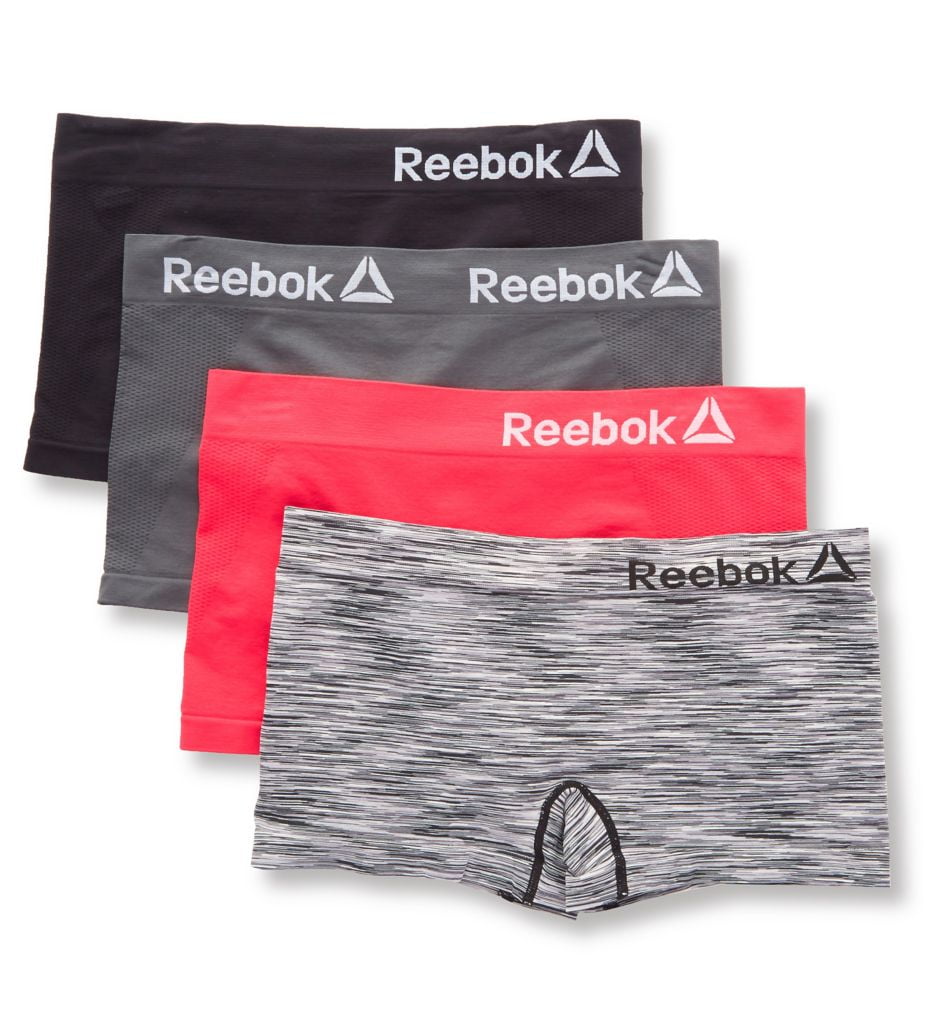 Reebok 4 Pk Seamless Boyshorts Performance Training L Black Maroon Gray Stretch