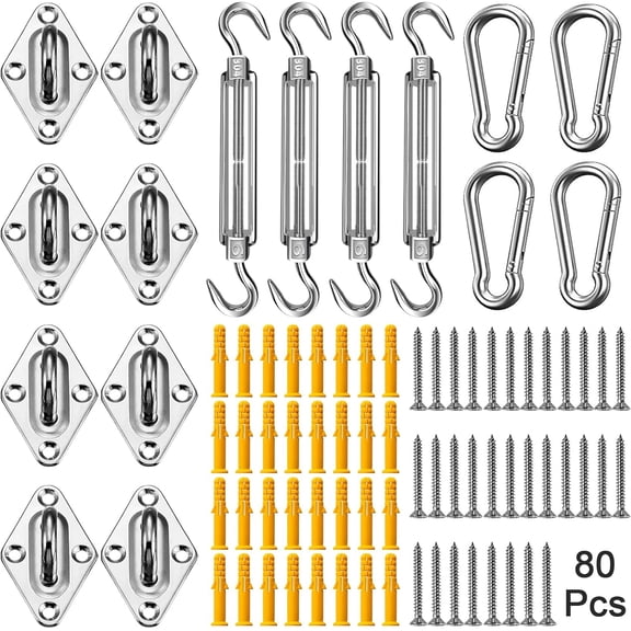 Sun Shade Sail Hardware Kit 80pcs for Rectangle Triangle Sun Shade Sails Canopy Installation 304 Stainless Steel Accessories Set for Outdoor Garden (4 * 6inch M6 Turnbuckles)