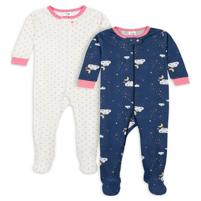 Pyjama en Coton Ajusté à Pieds pour Bébé et Fillette, Lot de 2