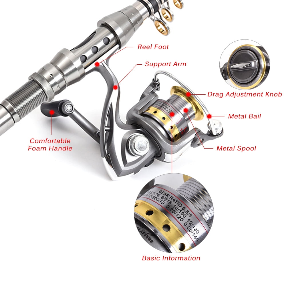 Spinning Reel Combo Full Kit Organizer Set J7A7 Lixada Telescopic Fishing Rod
