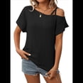 thumbnail image 1 of Blusas Cruzadas de un Solo Hombro para Mujer, Camisetas de Verano con Hombros Descubiertos, Blusas Casuales de Corta con Ojales. Negro L, 1 of 8