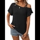 thumbnail image 1 of Blusas Cruzadas de un Solo Hombro para Mujer, Camisetas de Verano con Hombros Descubiertos, Blusas Casuales de Corta con Ojales. Negro M, 1 of 8