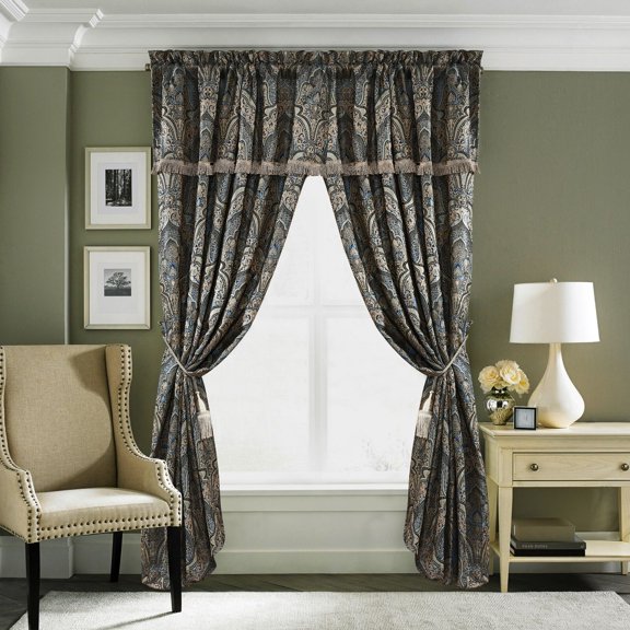 2-Panel Seville Jacquard Paisley Window Curtain Set with Jacquard Woven Fabric