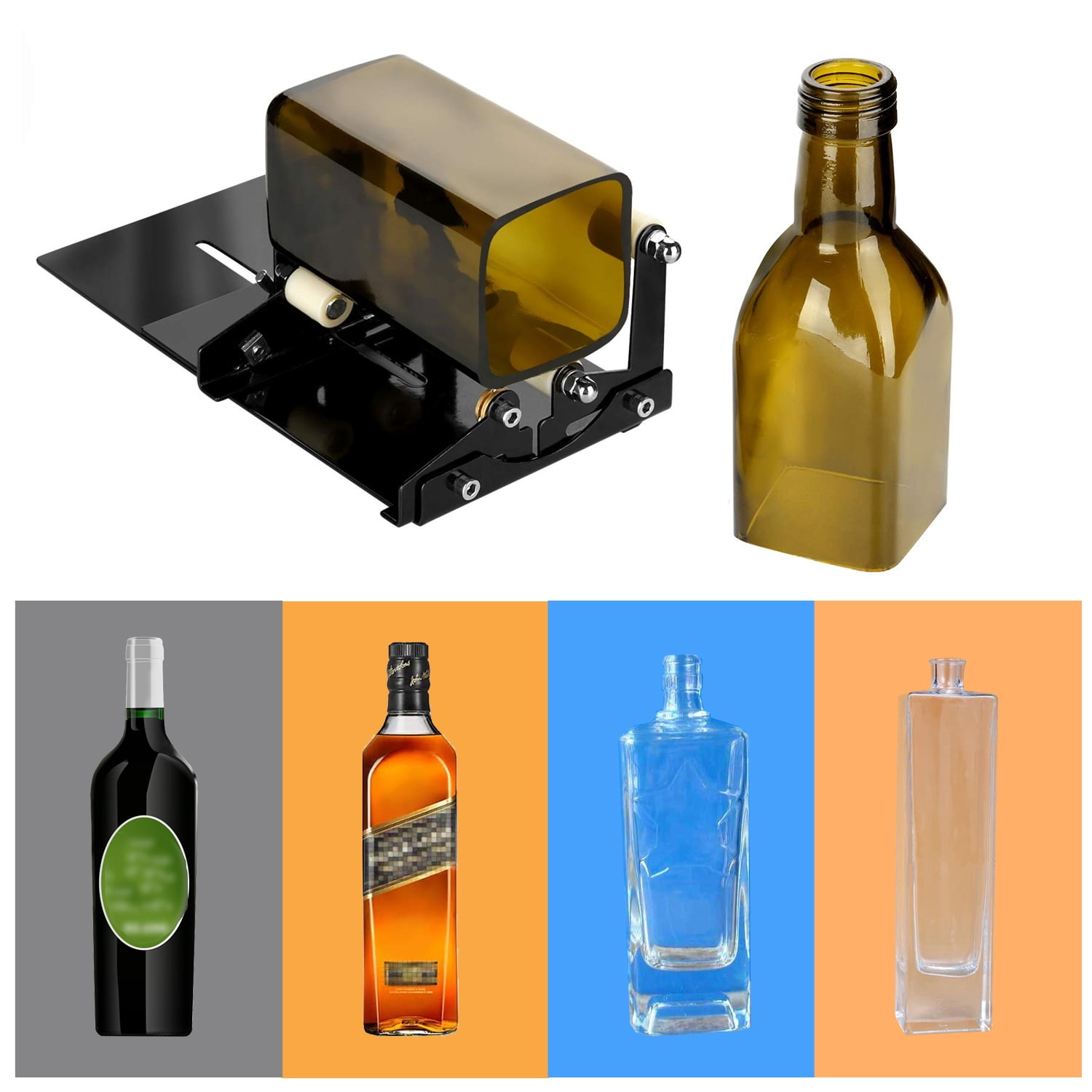 Elowen Cutter Cutter Glass Bottle Cutter Cutting Tool Upgrade Version Square and Round Wine Beer Glass Sculptures Cutter for DIY Glass Cutting Machine Metal Pad Bottle Holder With Cutting