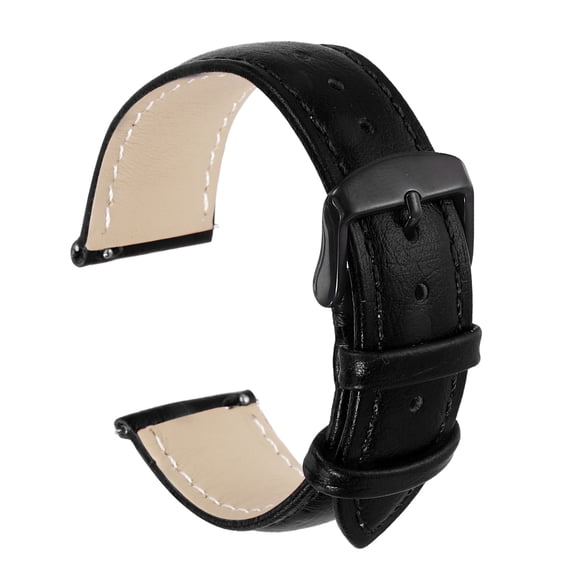 Uxcell Watch Band 21mm Width Vintage Top Grain Leather Quick Release Watch Strap Wristband Replacement Bands with Buckle Pin for Men Women Gifts, Black