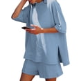 thumbnail image 3 of YATELLE Womens Shorts Sets 2 Piece Outfits Summer 2025 Half Sleeve Crew Neck Cotton Lounge Sets Matching Clothing, 3 of 6