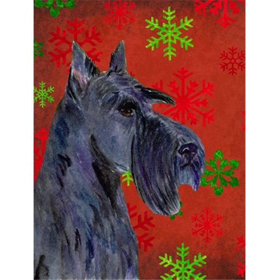 Scottish Terrier Red And Green Snowflakes Holiday Christmas Flag - Garden Size