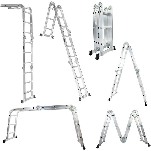 Extension Ladder, LUISLADDERS Folding Ladder 12.5 FT Multi-Purpose Aluminium Extension 7 in 1 Step Heavy Duty Combination ANSI Standard