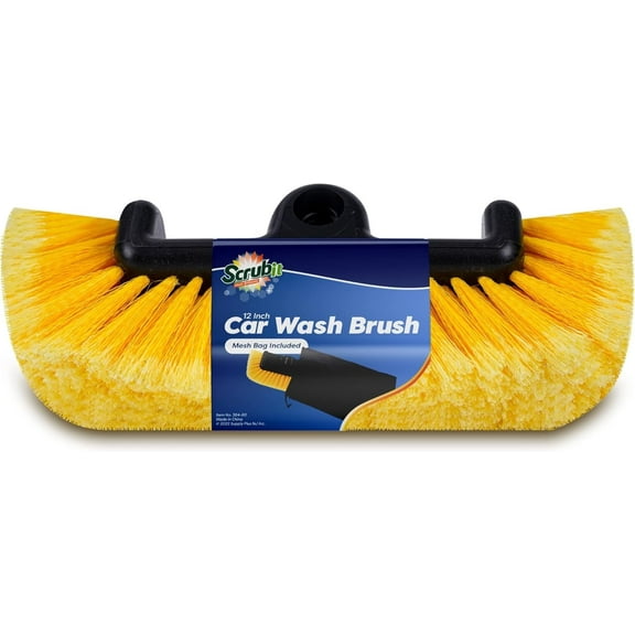 SCRUBIT Car Wash Brush, 3-Sided Cleaning Brush with Soft Bristles, Yellow, 12”
