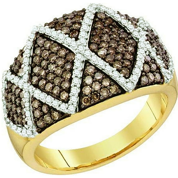 Dazzlingrock Collection 1.01 Carat (ctw) 10K Round White & Cognac Diamond Ladies Right Hand Fashion Band 1 CT, Yellow Gold
