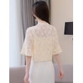thumbnail image 6 of Kukuzhu Women's Floral Lace Tiefront Cardigan Cute Half Sleeve Sheer Bolero Shawl Cover Up, 6 of 7