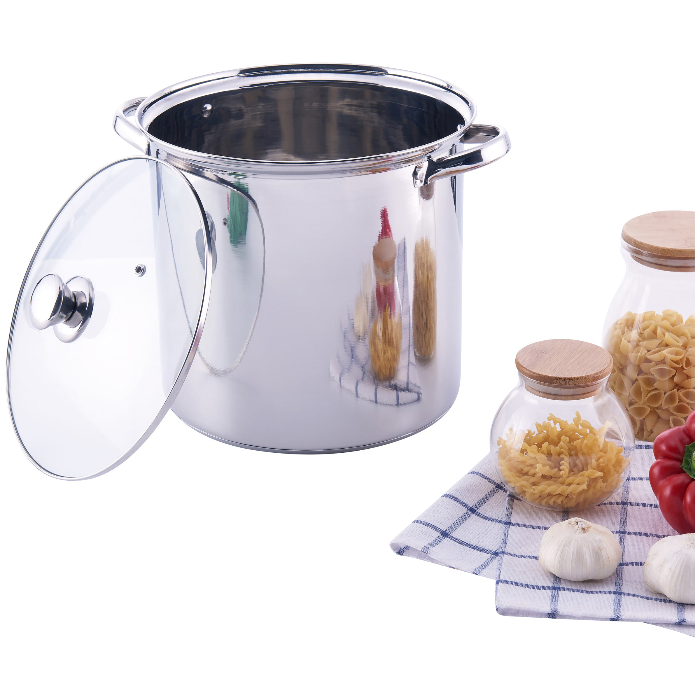 Mainstays Stainless Steel Stock Pot with Glass Lid - 16 qt