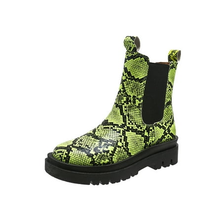 

Gomelly Ladies Breathable Booties Lightweight Snake Pattern Chelsea Boot Dress Anti Slip Flat Work Shoes Yellow 6.5