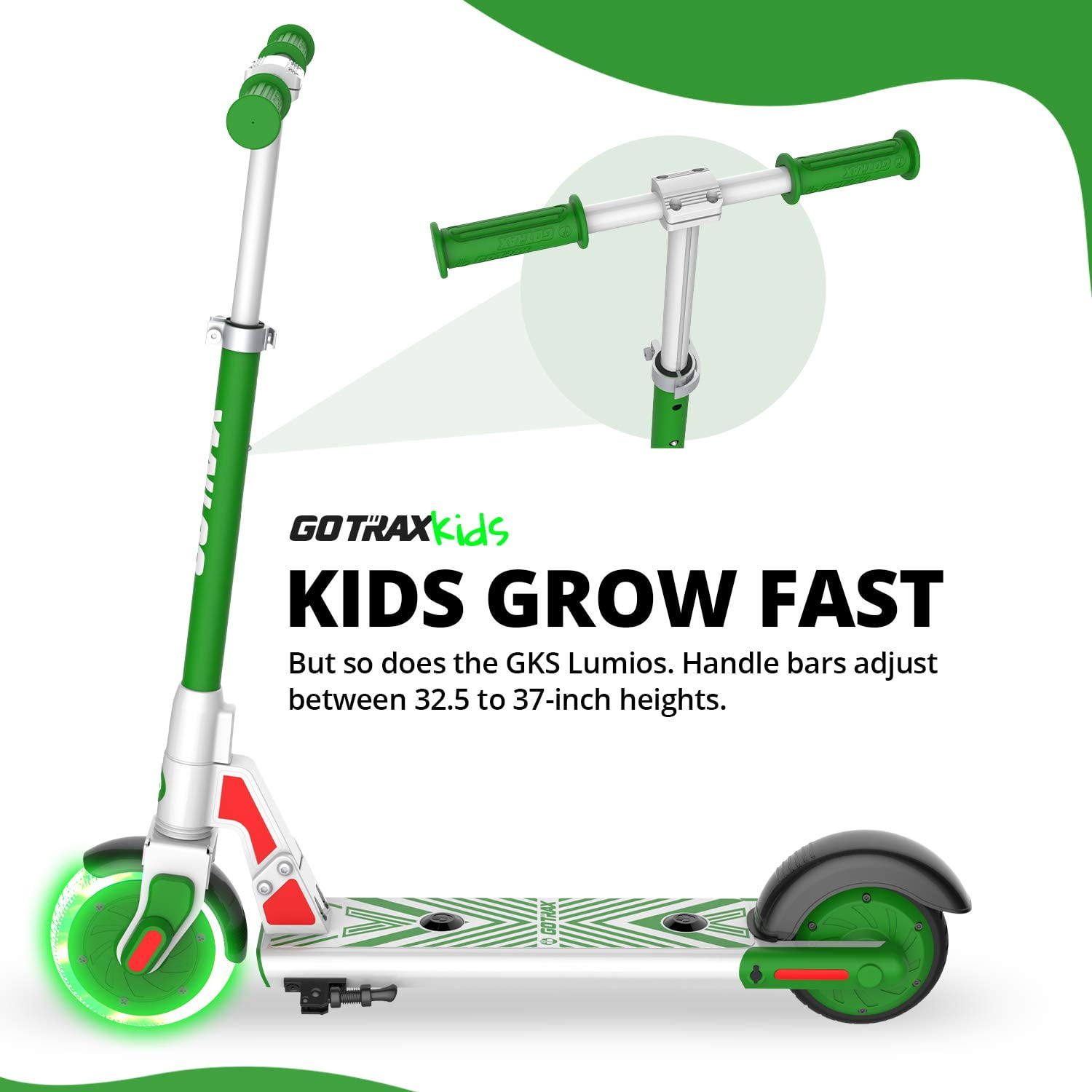 Gotrax GKS Lumios/Plus - Patinete eléctrico para niños, alcance máximo de  7.5 MPH 7/6.25 millas, motor de 150 W con luces flash, rueda sólida de 6