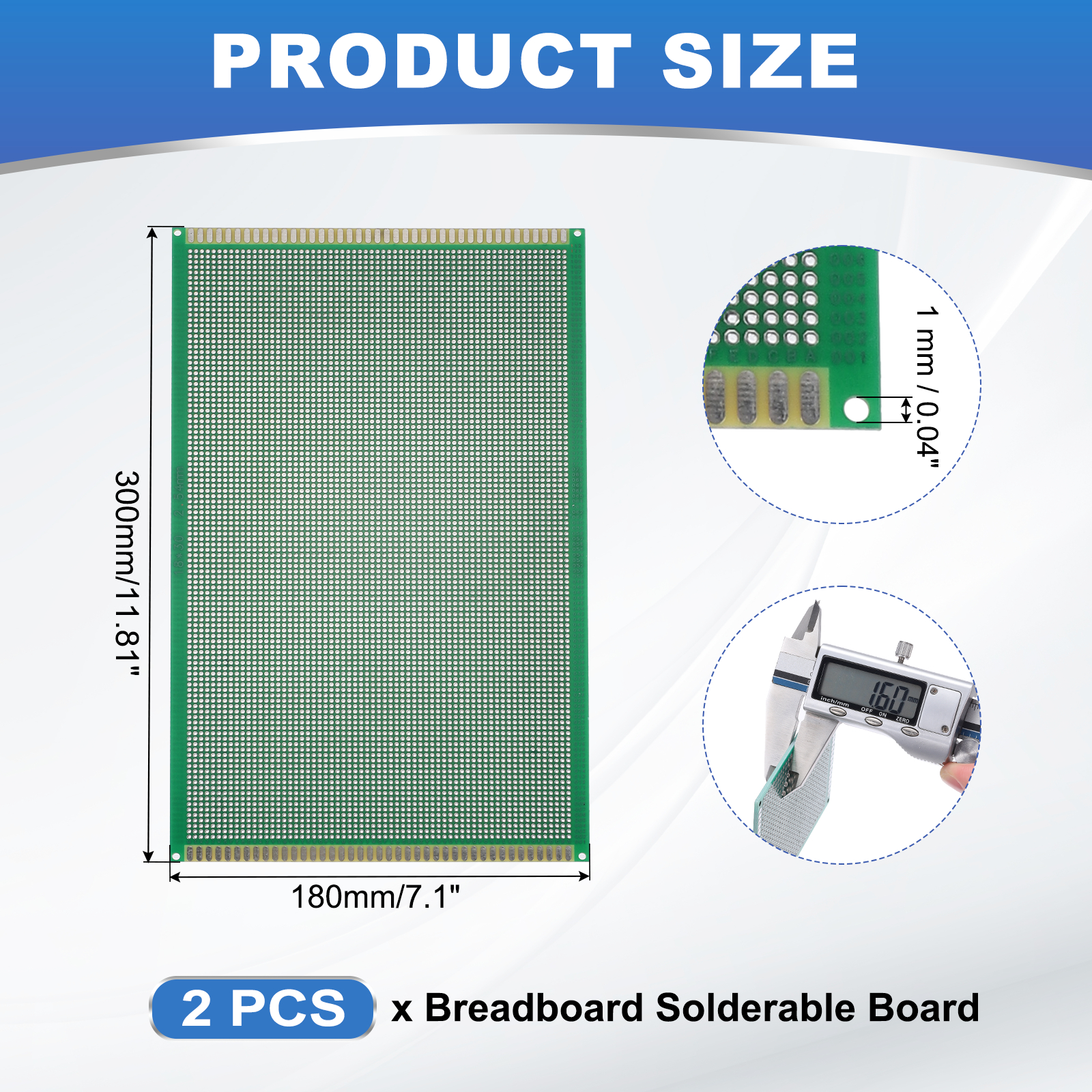 Uxcell 2Pcs Breadboard Solderable 300mm x 180mm Green Circuit PCB Board Double Sided Tin-Plated PCB Prototype Board for Electronics Prototyping, DIY Circuits Projects