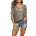 thumbnail image 6 of Higustar Embroidered Tops for Women Short Sleeve V Neck Plus Size Boho Mexican Style Blouse Peasant Tops Women T Shirts Casual Tee Ladies Tunics-M/Gray/442/H, 6 of 8