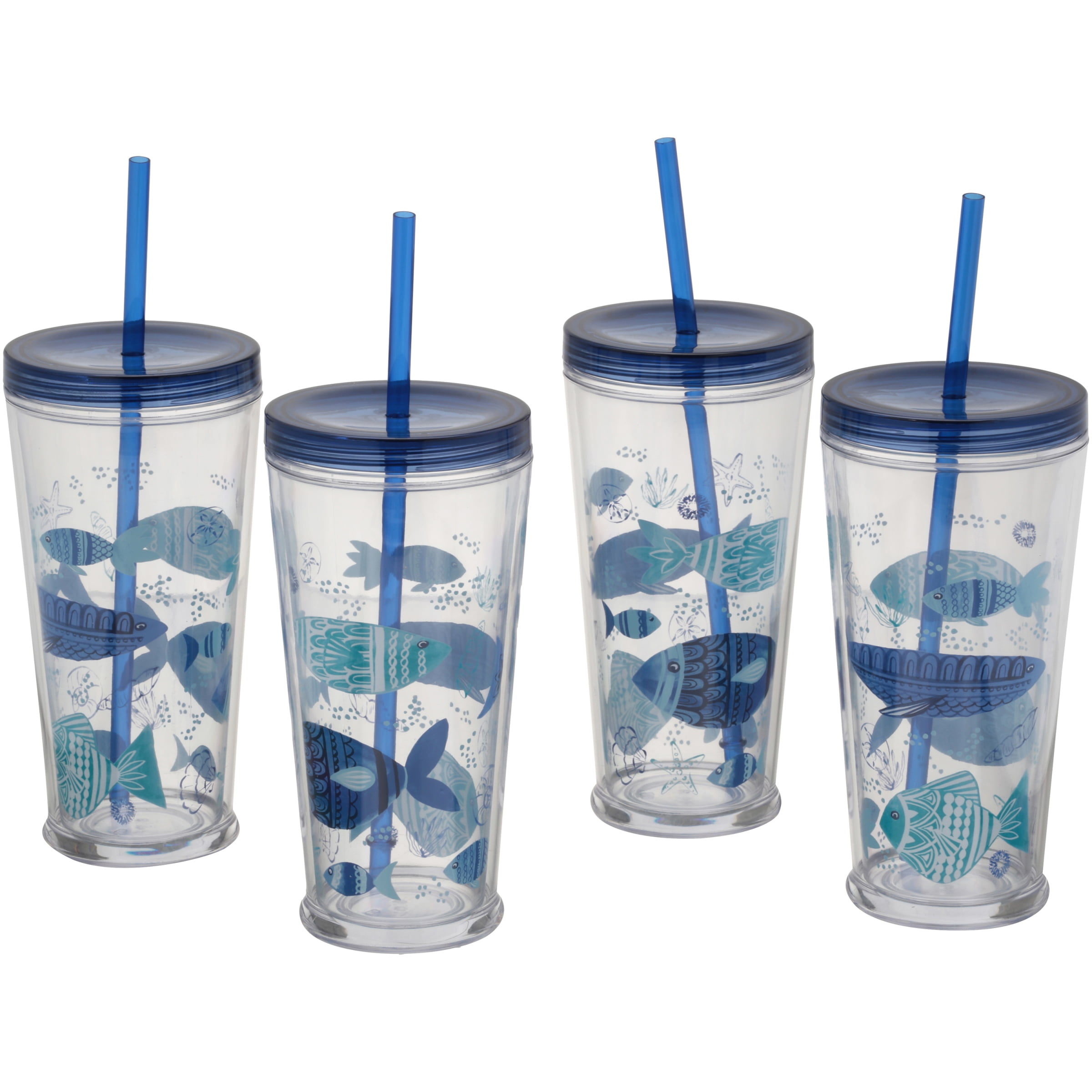 Mainstays Fish Double Wall 24Ounce Tumbler, Set of 4
