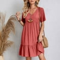thumbnail image 5 of qolati Summer Dresses for Women 2025 Casual Short Sleeve V Neck Swing Midi Sundress Vintage Boho Tiered A-Line Flowy Tunic Beach Dresses, 5 of 9